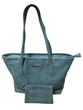 Montana West Blue Faux Leather Zip Tote Bag w/ Matching Wristlet Large Shoulder